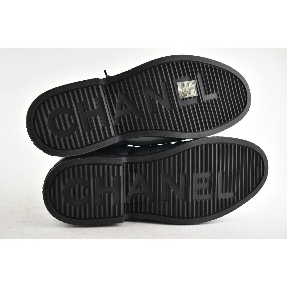 Chanel 18B Green Black Nylon CC Logo Coco Neige Snow Winter Lace Up Tie Boots 42 - Picture 9 of 10
